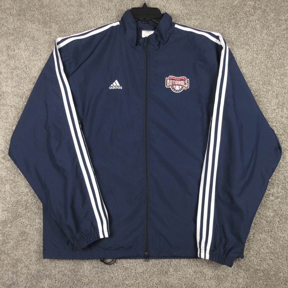 Vintage Washington Nationals Jacket Mens Large Blue Adidas Track Wind Breaker